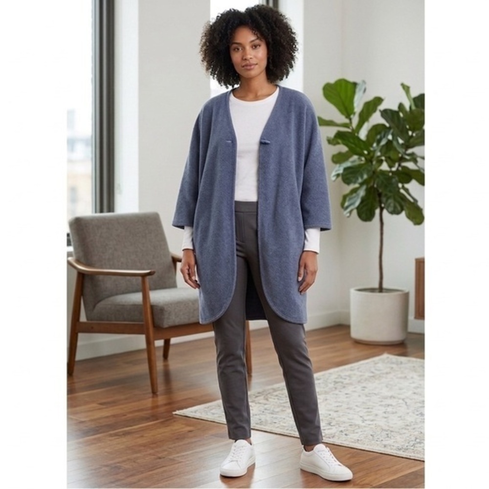 Norm Thompson Women’s One Size Blue Fleece Poncho Wrap Sweater Jacket OS